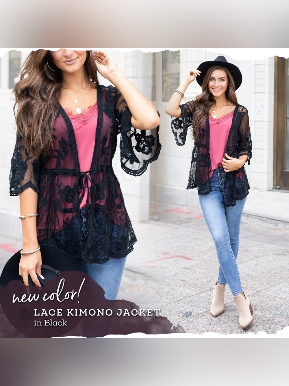 Grace & Lace Black Lace Kimono Jacket